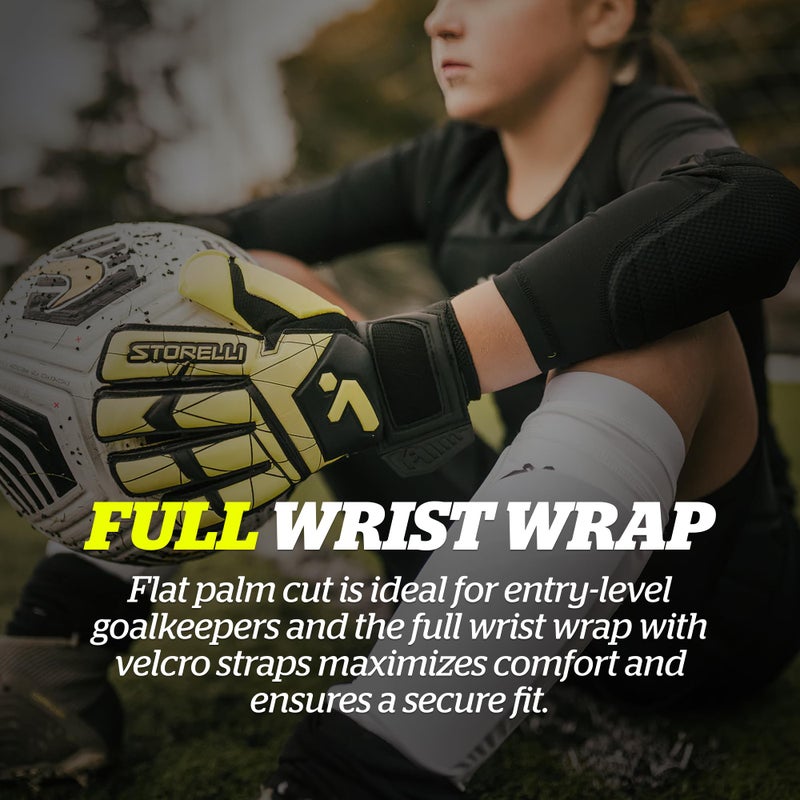 Storelli Gladiator Recruit 3.0 Goalkeeper Gloves, Entry-Level Soccer Goalie Gloves with 4 Built-in Finger Spines, High-Impact Hand Protection, 1 Pair, Black & Yellow, Size 7 - Image 4